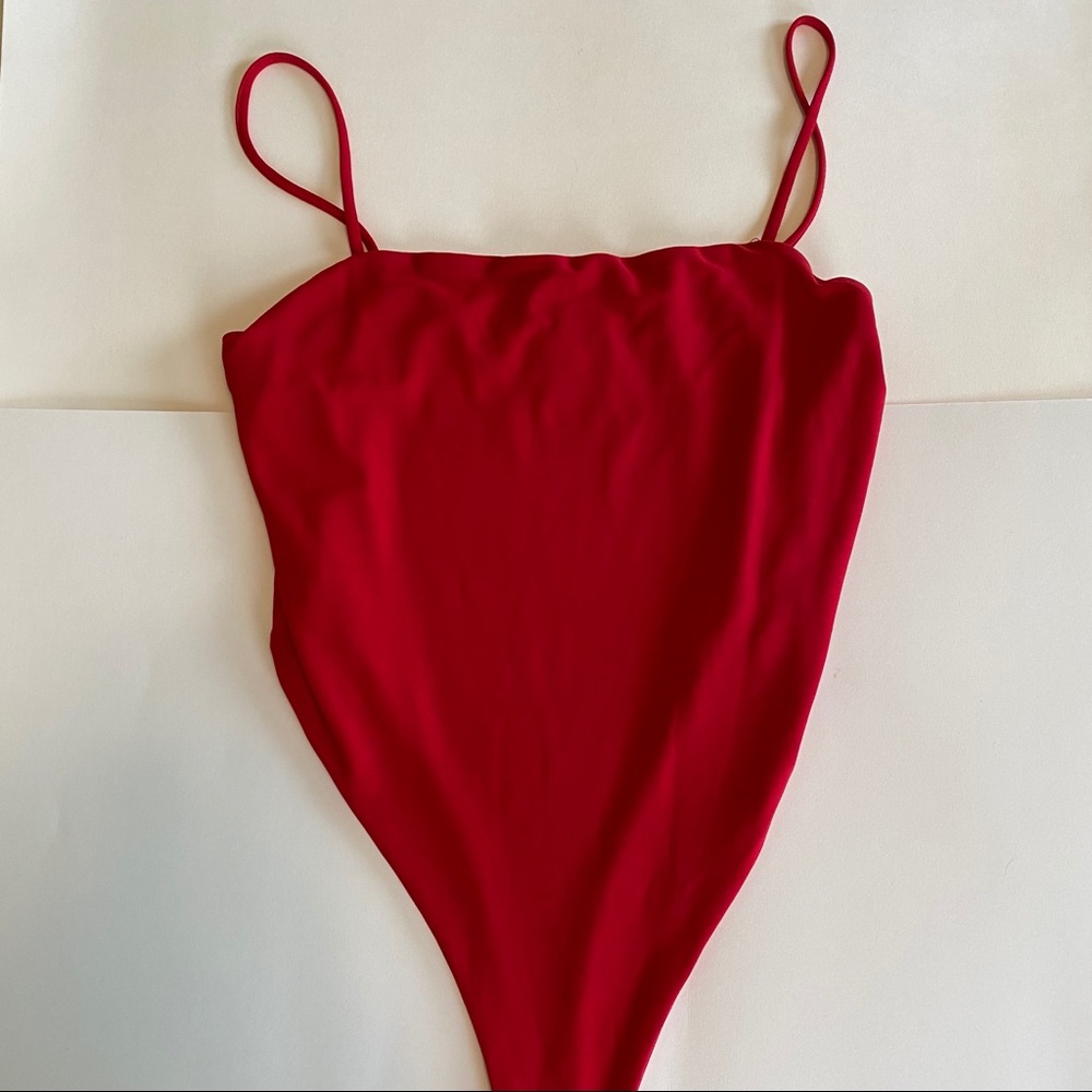 red high cut bodysuit